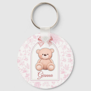 Gianna   Custom Pink Teddy Bear Nursery Design  Keychain