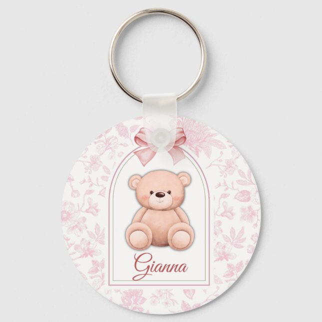 Gianna | Custom Pink Teddy Bear Nursery Design  Keychain (Front)