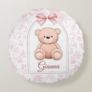 Gianna Custom Pink Teddy Bear Nursery Design Round Pillow