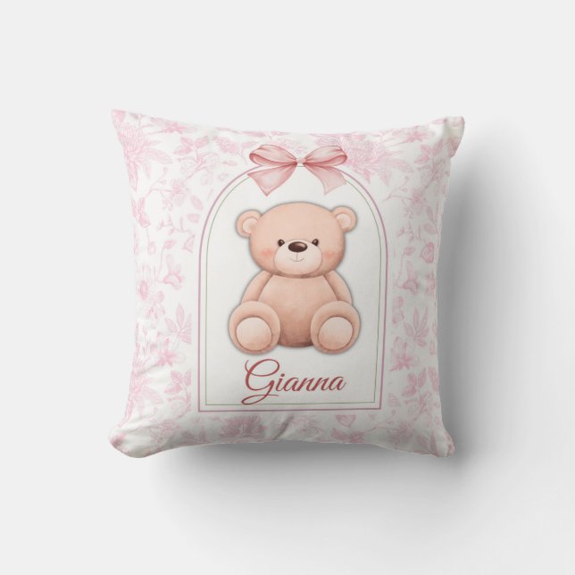 Gianna | Custom Pink Teddy Bear Nursery Design  Throw Pillow (Front)