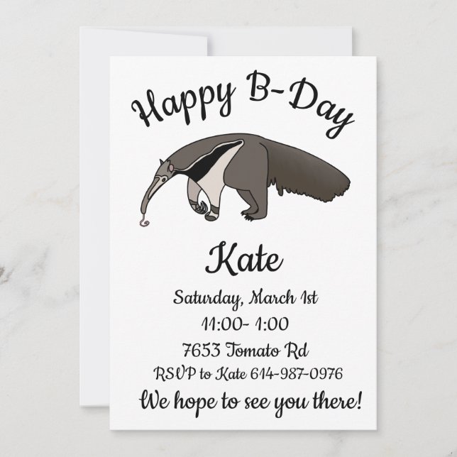 Giant Anteater Happy Birthday Invitation (Front)