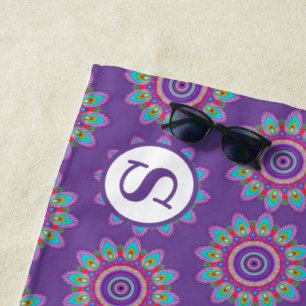 Giant beach towel 70x30 in psychedelic pattern