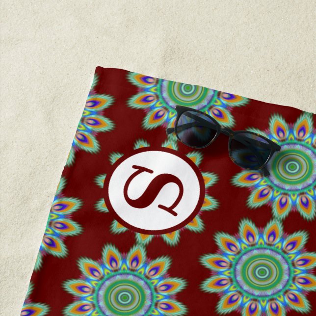 Giant beach towel 70x30 in psychedelic pattern (In Situ)