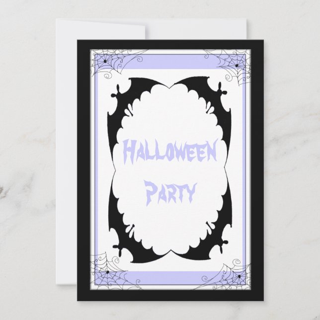 Giant Black Bats & Cobwebs Halloween Party Invitation (Front)