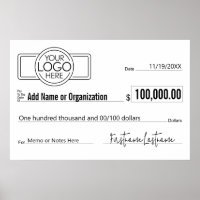 Giant Blank Check for Sweepstakes, Awards, Charity