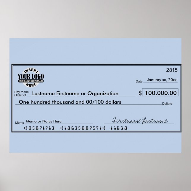Giant Blank Check for Sweepstakes & Awards Poster (Front)