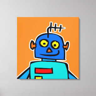 Giant Blue Cartoon Robot Canvas Print