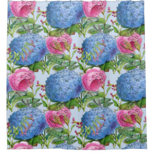 Giant Blue Hydrangeas and Rose Pattern