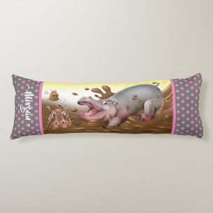 Giant body cushion Hippos in mud pink gray.