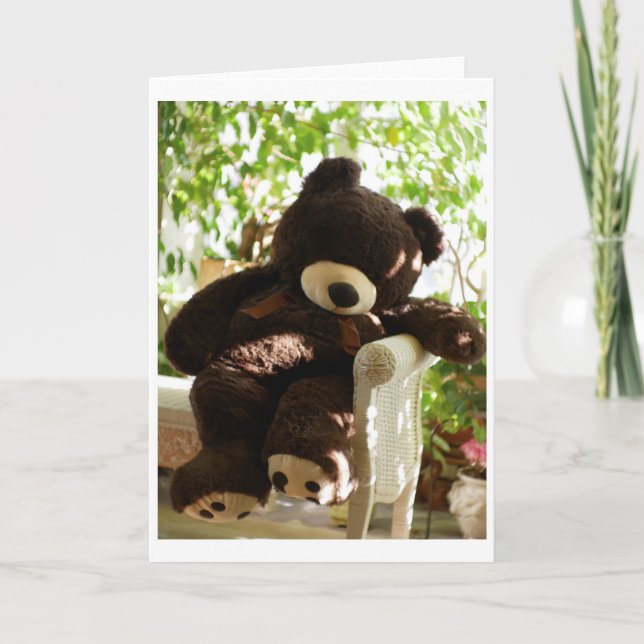 Giant Brown Teddy Bear at Leisure in Paradise Card (Front)