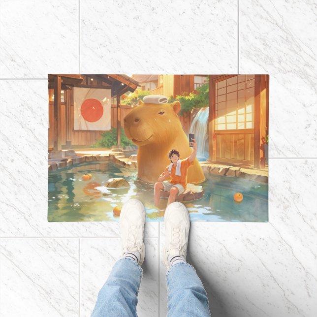 Giant Capybara – Hot Spring Illustration Doormat (Indoor)