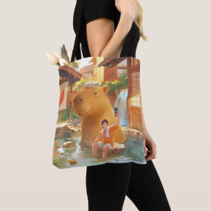 Giant Capybara – Hot Spring Illustration Tote Bag