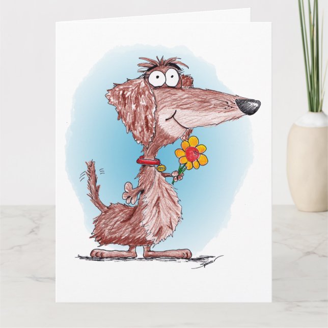 Giant Cartoon Dachshund Thank You Card (Front)