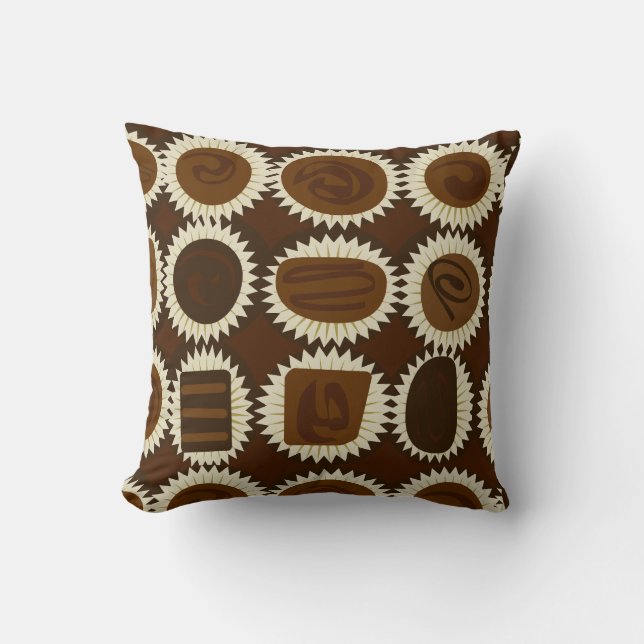 Giant Chocolates in Box Illustrated Candy Art Throw Pillow (Front)