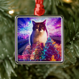 Giant Christmas Cat Metal Ornament