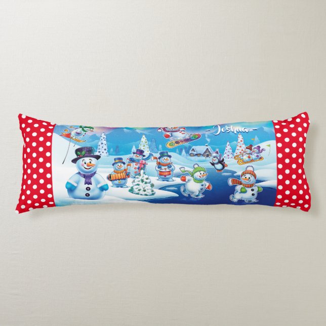 Giant Christmas cushion winter wonderland snowmen (Front)