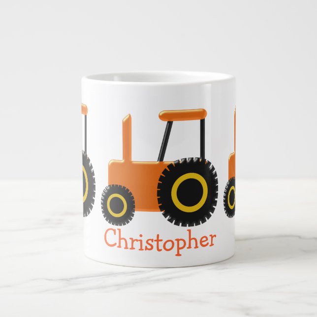 Giant Coffee Mug Orange Tractor (Front)
