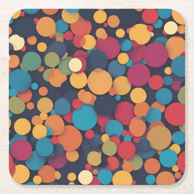 Giant colourful dots square paper coaster (Front)