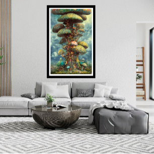 giant colourful mushroom tree house surreal poste poster