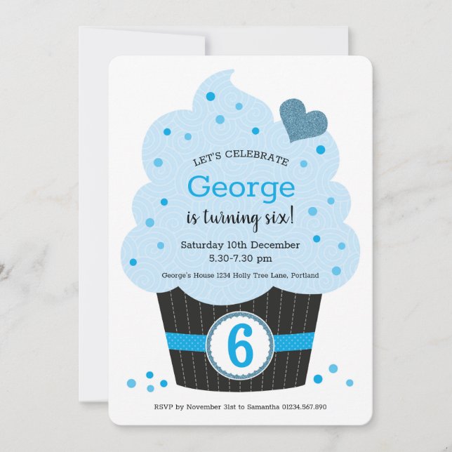 Giant Cupcake Birthday Party Invitation Blue (Front)