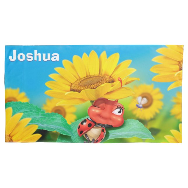 Giant Custom Pillowcase Ladybug & Sunflowers (Front)