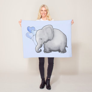 Giant Cute Baby Elephant with Balloons Nursery Fleece Blanket