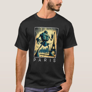Giant Evil Robot Attacking Paris Sci Fi T-Shirt