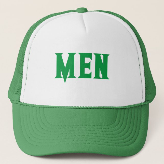 Giant Font Custom White and Green MEN text  Trucker Hat (Front)