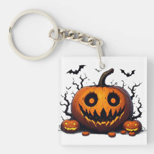 Giant Glowing Pumpkin With Evil Halloween Smile 🎃 Keychain