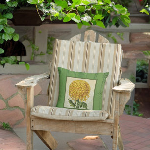 Giant Gold Chrysanthemum with Green Wallpaper Outdoor Pillow