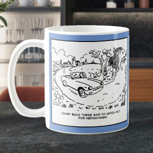 Giant Hedgehog is Waiting for a Passing Car. Funny Coffee Mug