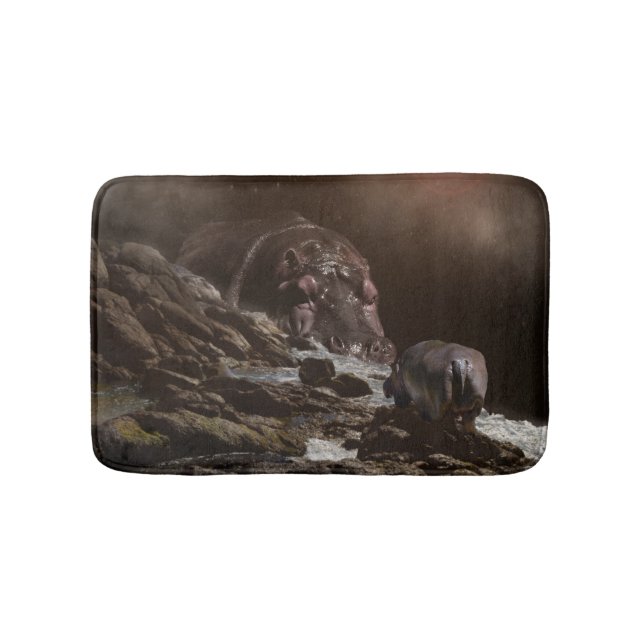 Giant Hippo Finds Love, Memory Foam Bath Mat (Front)