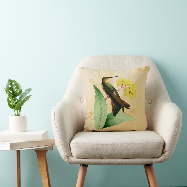Giant Hummingbird Yellow Watercolor Throw Pillow (Chair)