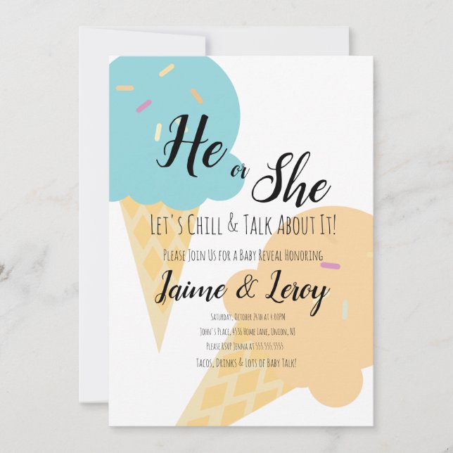 Giant Ice Cream Cones Gender Reveal He or She  Invitation (Front)