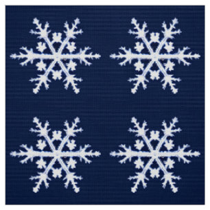 Giant Ice Crystal Snowflakes on Dark Indigo Blue  Fabric