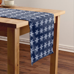 Giant Ice Crystal Snowflakes on Dark Indigo Blue Short Table Runner