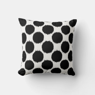 Giant Ikat Dots, black dots on a white background Throw Pillow