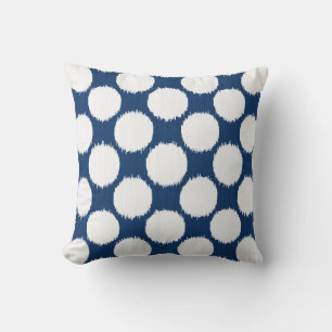 Giant Ikat Dots, white dots on cobalt blue Throw Pillow