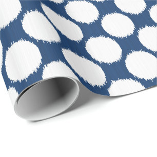 Giant Ikat Dots, white dots on cobalt blue Wrapping Paper