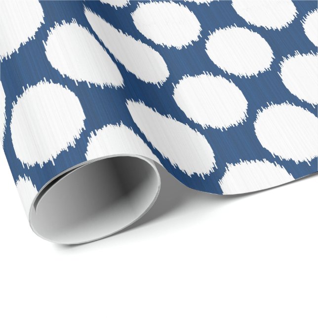 Giant Ikat Dots, white dots on cobalt blue Wrapping Paper (Roll Corner)