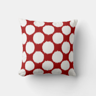 Giant Ikat Dots, white dots on deep red Throw Pillow