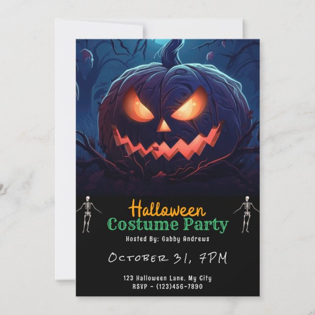 Giant Jack-O' Lantern Black Halloween Invitation (Front)