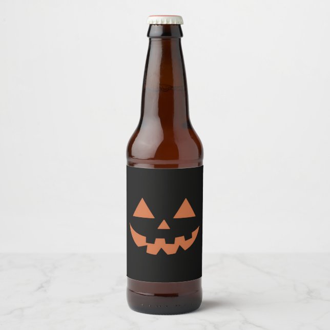 Giant Jack O' Lantern Face Halloween Pumpkin  Beer Bottle Label (Front)