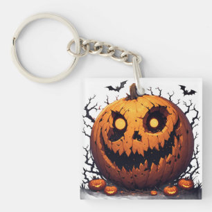 Giant Jack O Lantern With Sinister Halloween Grin  Keychain