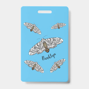 Giant leopard moth cartoon illustration badge