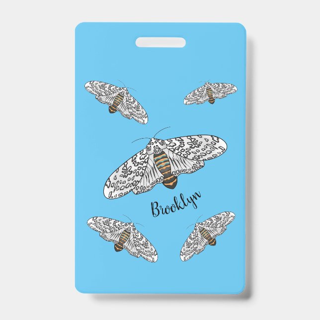 Giant leopard moth cartoon illustration badge (Front)