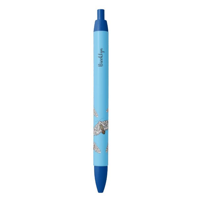 Giant leopard moth cartoon illustration  black ink pen (Front Vertical)
