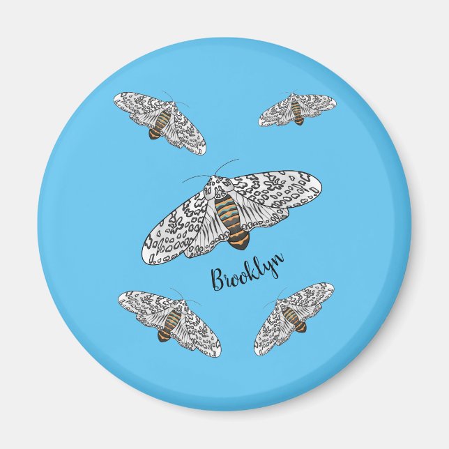 Giant leopard moth cartoon illustration magnet (Front)