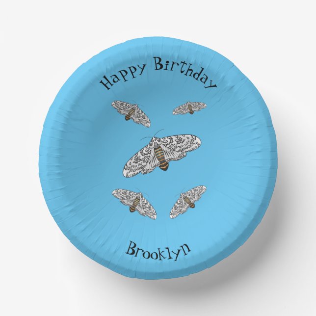 Giant leopard moth cartoon illustration paper plate (Front)