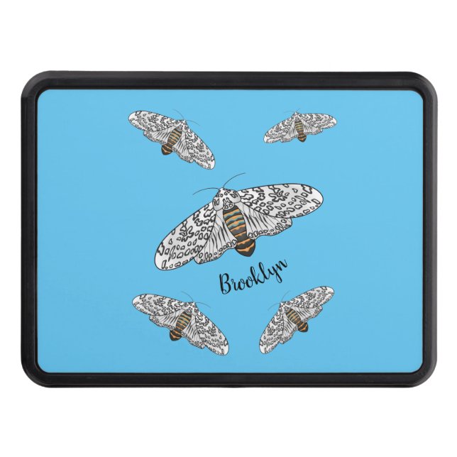 Giant leopard moth cartoon illustration  trailer hitch cover (Front)